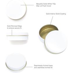 Mini Pack 24 Pack Tins 4 oz Shallow Round Tins with Solid Slip Lids Empty Tin Containers Cosmetics Tins Party Favors Tins and Food Storage Containers (White)