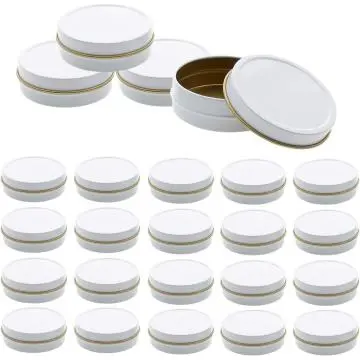 Mini Pack 24 Pack Tins 4 oz Shallow Round Tins with Solid Slip Lids Empty Tin Containers Cosmetics Tins Party Favors Tins and Food Storage Containers (White)