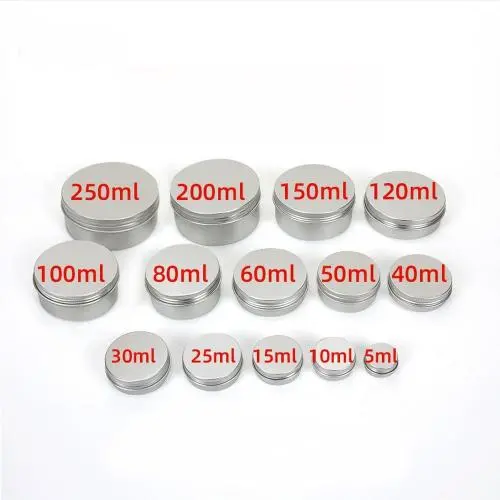 24 Pack 5ml, 10ml, 15ml, 20ml, 25ml, 30ml,60ml,80ml,100ml,150ml,200ml,250ml Screw Lid Round Tins Aluminum Empty Tins Metal Storage Tin Jars Spice Containers Travel Tin Cans, black, silver, golden, red ,white,rose golden