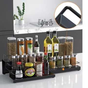 Multi-layer 3 Tier Ladder Spice Rack, Metal Spice Rack Organizer, adjustable stepper and draws. Compact design