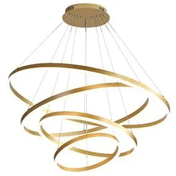 Golden Round LED Chandelier,120w 9000-10800lm Acrylic Pendant Light 3 Rings Acrylic Chandelier Adjustable Height Circular Ceiling Light for Hallway Dining Room Bedroom Warm White 20+40+60+80cm