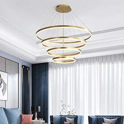 Golden Round LED Chandelier,120w 9000-10800lm Acrylic Pendant Light 3 Rings Acrylic Chandelier Adjustable Height Circular Ceiling Light for Hallway Dining Room Bedroom Warm White 20+40+60+80cm