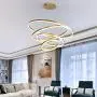 Golden Round LED Chandelier,120w 9000-10800lm Acrylic Pendant Light 3 Rings Acrylic Chandelier Adjustable Height Circular Ceiling Light for Hallway Dining Room Bedroom Warm White 20+40+60+80cm