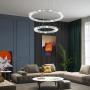 Modern LED Chandelier, 2 Rings Ceiling Light Fixture with Top K9 Chandelier Crystals, Adjustable & 3-Color Changing Chandeliers for Living Room Dining Room Bedroom Kitchen, D 16"-24"
