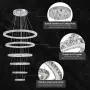 Modern Crystal Chandelier Lighting, 6 Ring Chandelier LED Ceiling Lights Fixtures with 3-Color, High Ceiling Foyer Chandelier for Living Room Dining Room Staircase, D8-12-16"-20"-24"-28"