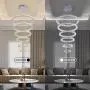 Modern Crystal Chandelier Lighting, 6 Ring Chandelier LED Ceiling Lights Fixtures with 3-Color, High Ceiling Foyer Chandelier for Living Room Dining Room Staircase, D8-12-16"-20"-24"-28"