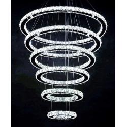 Modern Crystal Chandelier Lighting, 6 Ring Chandelier LED Ceiling Lights Fixtures with 3-Color, High Ceiling Foyer Chandelier for Living Room Dining Room Staircase, D8-12-16"-20"-24"-28"
